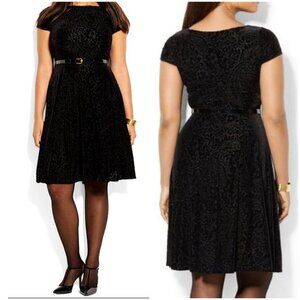Lauren Ralph Lauren Black Velvet Burnout Midi fit & flare dress - M